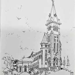 tranh vẽ nhà thờ con gà đà lạt