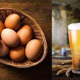 trứng gà và bia trắng da