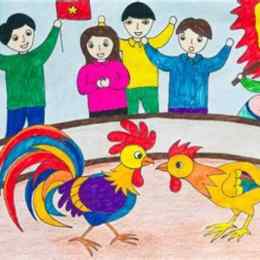 vẽ tranh đề tài lễ hội đá gà